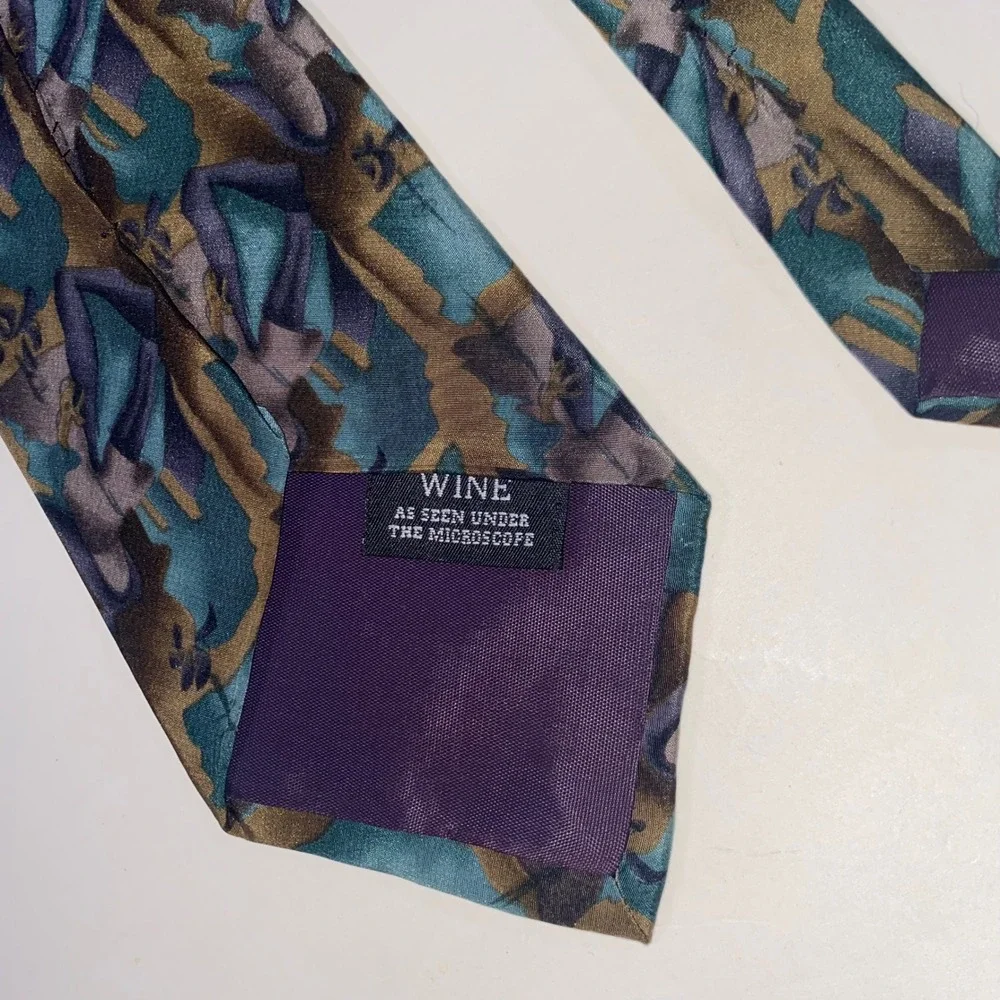 Cocktail Collection Wine Under Microscope Abstract Silk Necktie Teal Purple Mens